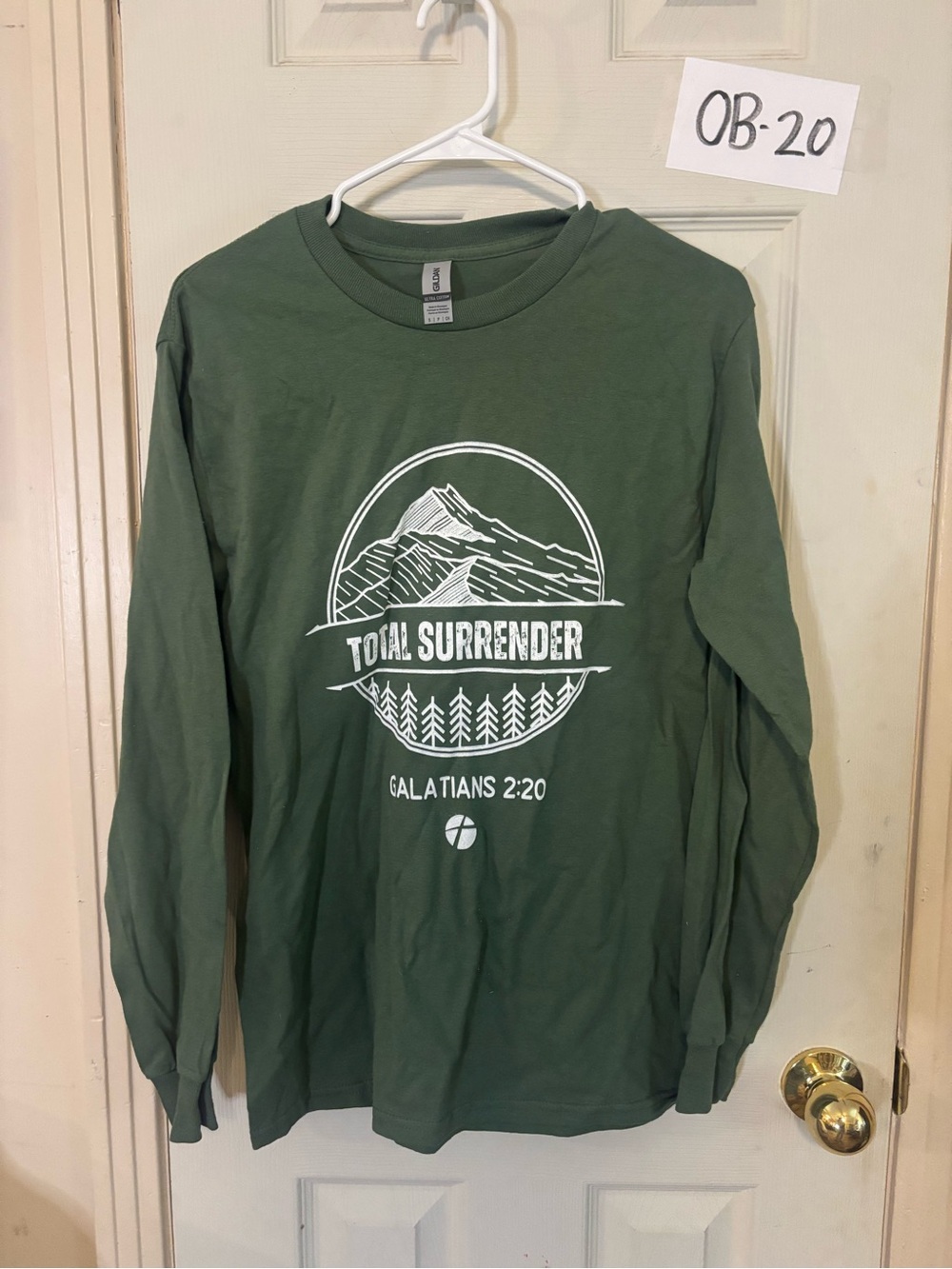 Gildan Green Crewneck Sweater with White Mountain Graphic